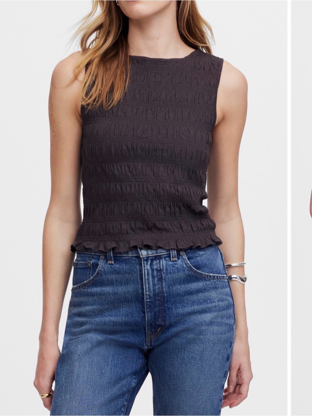 Madewell Charcoal Smocked Sleeveless Tank